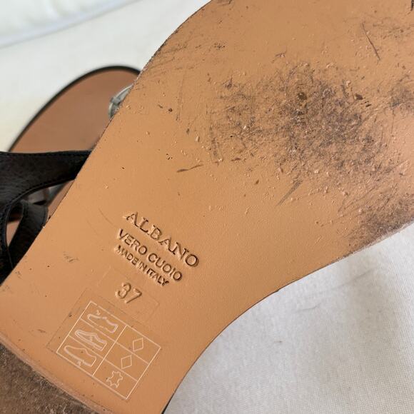 Albano Jewel Thong Sandals 7 37 Black Leather Ankle Wrap Italian Italy Resort - Picture 3 of 6